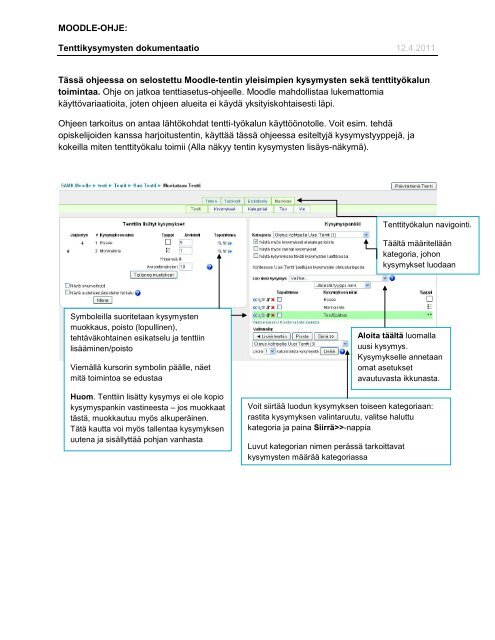 MOODLE-OHJE: Tenttikysymysten dokumentaatio 12.4 ... - SAMK