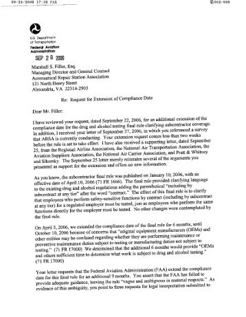 FAA letter denying extension request - Aeronautical Repair Station ...