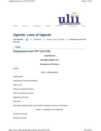 Uganda â Employment Act 1977