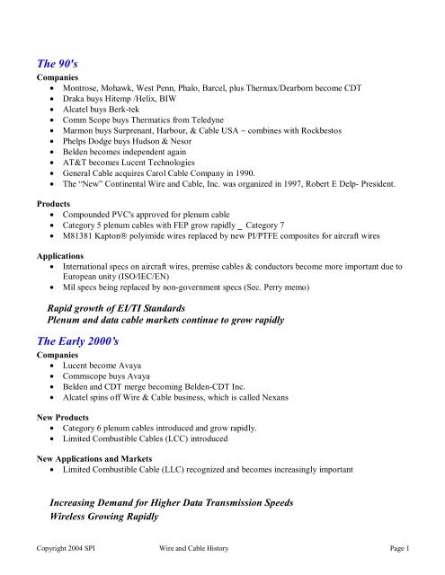 High Performance Wire & Cable History - Fluoropolymers Division