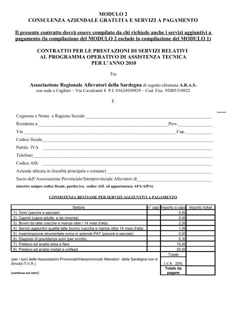 Contratto P.O.A.T. 2010, modulo 2 per consulenza ... - ARA Sardegna