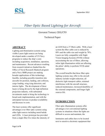 Fiber Optic-based Lighting for Aircraft, Giovanni Tomasi, CEO/CTO ...