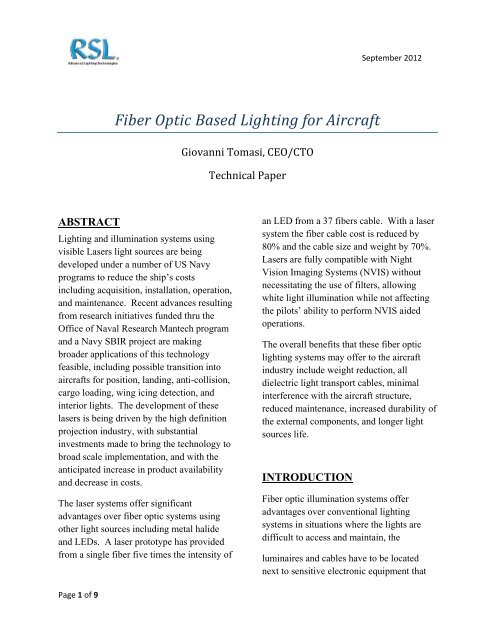 Fiber Optic-based Lighting for Aircraft, Giovanni Tomasi, CEO/CTO ...