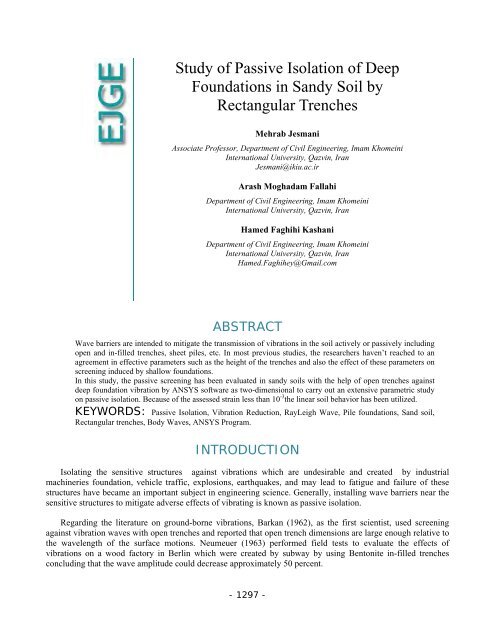 Study of Passive Isolation of Deep Foundations in Sandy ... - Ejge.com