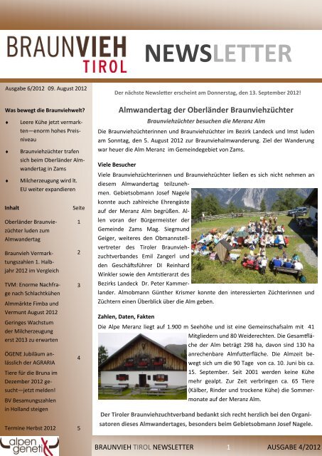 Ausgabe August 6/2012 - Braunvieh Tirol