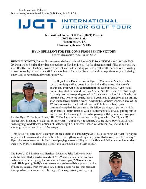 Sep 7th – IJGT at Hershey Links – Final Round Results