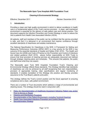 Cleaning & Environmental Strategy (133KB pdf) - Newcastle Hospitals