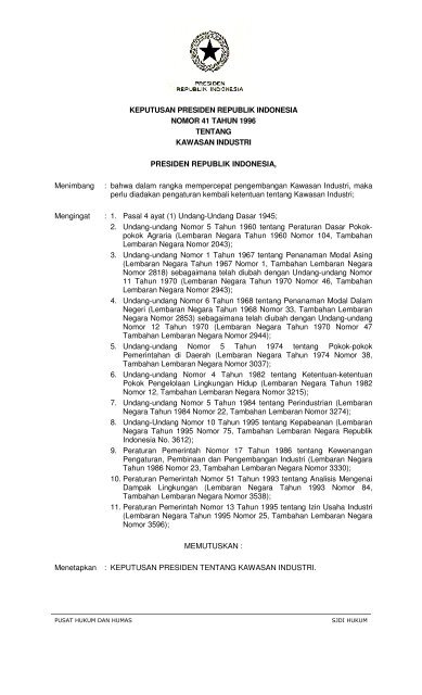 Keputusan Presiden Republik Indonesia Nomor 41 Tahun 1996