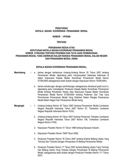 Undang undang nomor 25 tahun 2007 tentang penanaman modal