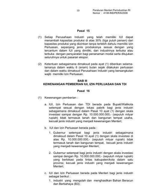peraturan menteri perindustrian republik indonesia nomor - Badan ...