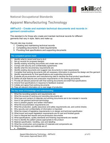 Apparel Manufacturing Technology - Skillset