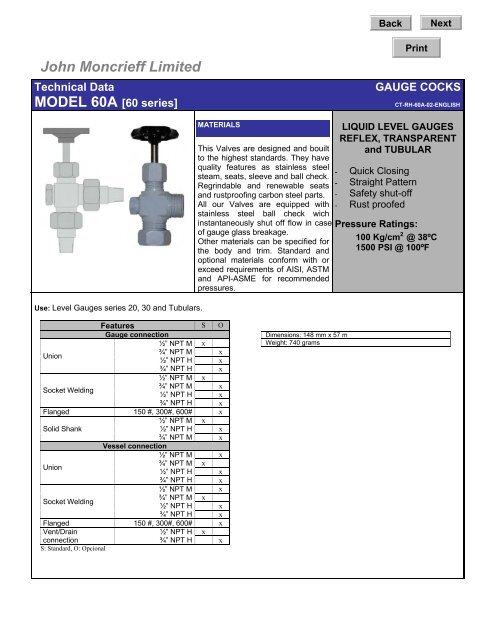 Gauge Cocks - John Moncrieff Ltd