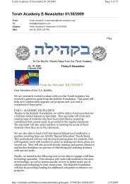 Torah Academy E-Newsletter 01/30/2009 - Rabbi Jablon's homepage.