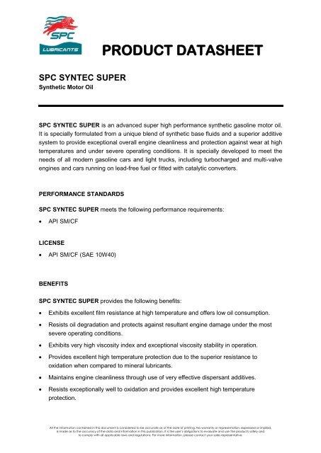 PRODUCT DATASHEET - SPC