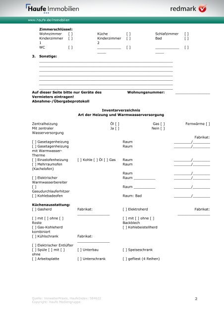 Wohnungsbeschreibung/Abnahme-/Ãœbergabeprotokoll - Haufe Shop