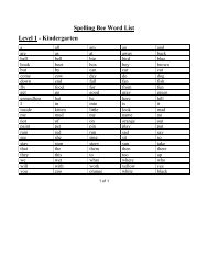 Spelling Bee Word List Level 1 - Kindergarten - Al-Iman School