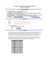 Integrated Principles of Biology II Laboratory Syllabus - Spring 2012 ...