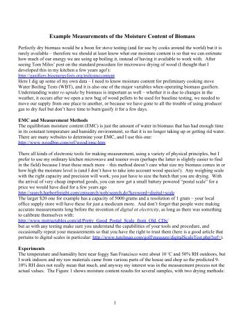 Example Measurements of the Moisture Content of Biomass