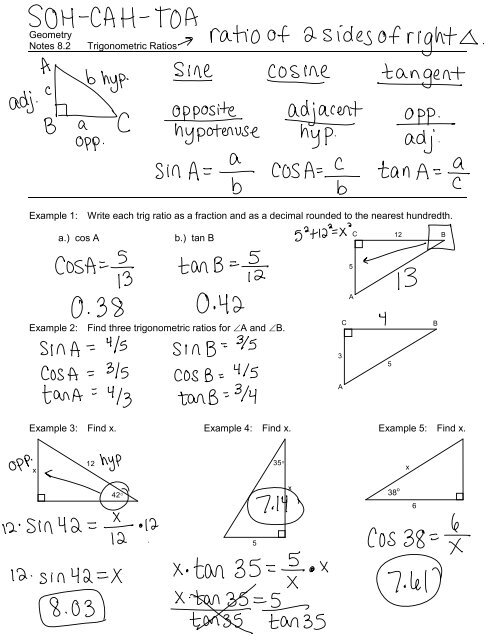 Geometry Notes 8.2 Trigonometric Ratios Example 1: Write each trig 