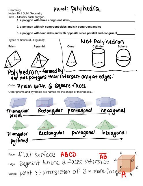 Geometry Notes 10.1 Solid Geometry Intro â Classify each polygon ...