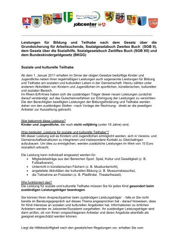 Flyer Soziale und kulturelle Teilhabe - Jobcenter Rhein-Erft