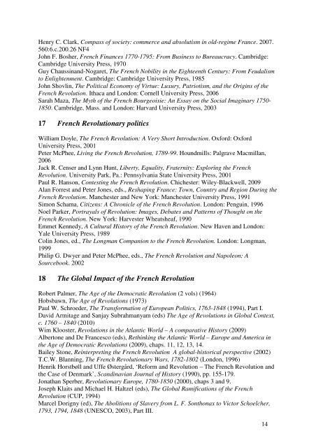 Historical Tripos, Part I Paper 17 European History 1715-1890