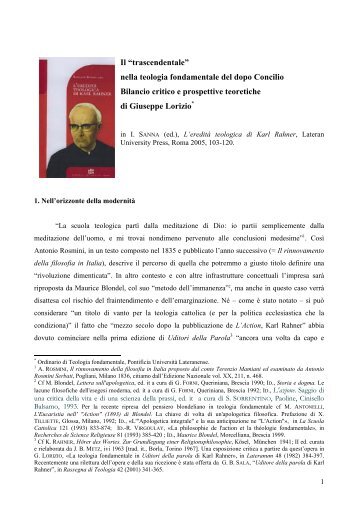 "trascendentale" nella teologia fondamentale del ... - Giuseppe Lorizio