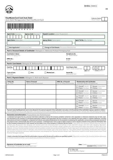 Visa Mastercard Card Auto Debit Auto Debit Menggunakan Aia