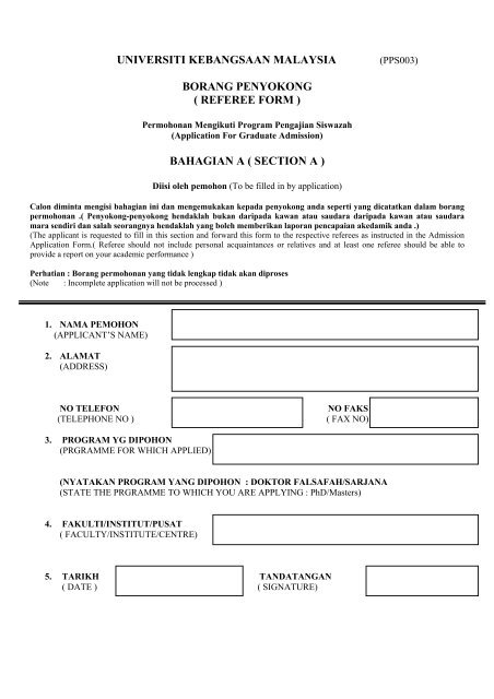 Universiti Kebangsaan Malaysia Borang Penyokong