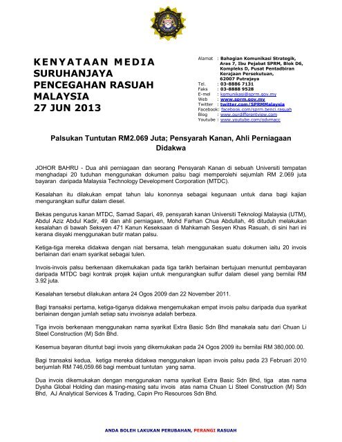 Palsukan Tuntutan RM2.069 Juta - Suruhanjaya Pencegahan ...