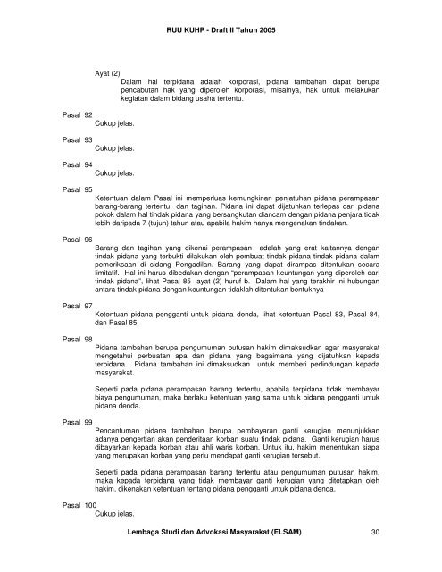 RUU KUHP - Draft II Tahun 2005 Lembaga Studi dan ... - Elsam