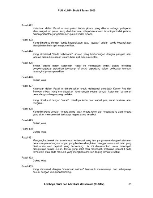 RUU KUHP - Draft II Tahun 2005 Lembaga Studi dan ... - Elsam