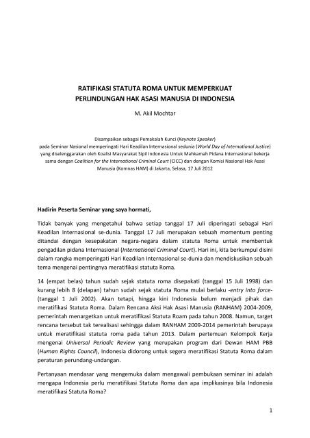 ratifikasi statuta roma untuk memperkuat perlindungan hak asasi ...