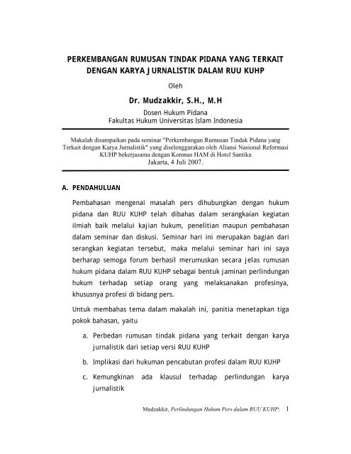 Perkembangan Pengaturan Pers Dalam Hukum Pidana Elsam