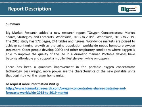 Current Competitive Markets of Oxygen Concentrators: Worldwide  Size, Share 2013-2019