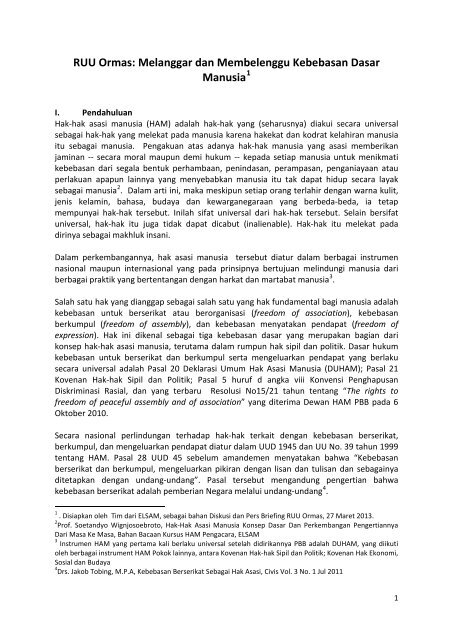 Ruu Ormas Melanggar Dan Membelenggu Kebebasan Elsam