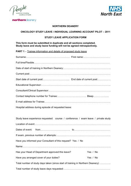 Study Leave Application Forms - Northern Deanery