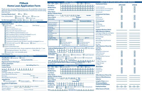 Home Loan Application Form (April 12 2013) (Paneled) no ... - PSBank