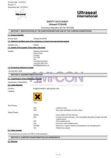 SAFETY DATA SHEET Ultraseal PC504/66 - AMI-CON