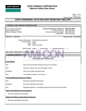 DOW CORNING CORPORATION Material Safety Data ... - AMI-CON