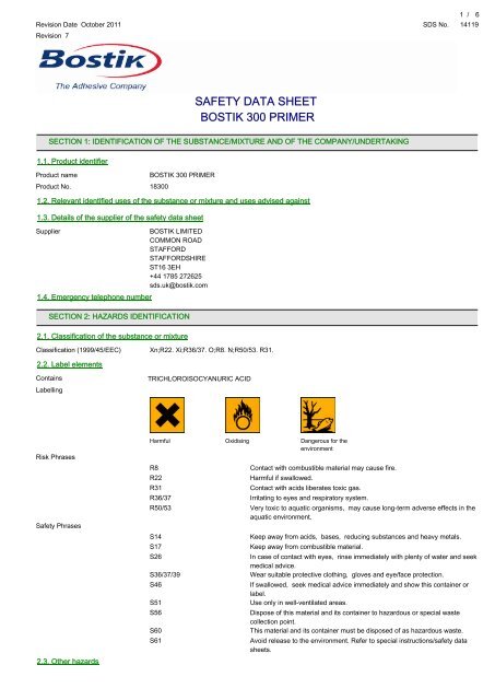 SAFETY DATA SHEET BOSTIK 300 PRIMER - eANIXTER