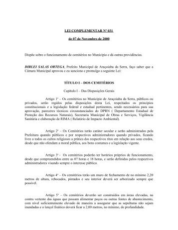 LEI COMPLEMENTAR No - Aracoiaba.sp.gov.br
