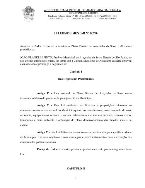 Lei Complementar 127/2006 - Aracoiaba.sp.gov.br