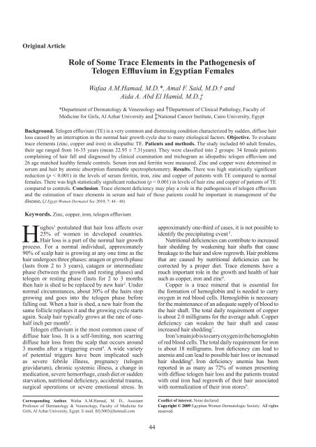Role Of Some Trace Elements In The Pathogenesis Of Telogen
