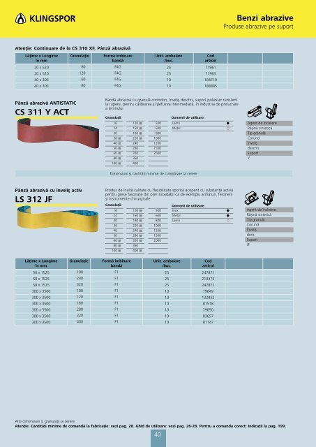 Catalog benzi și discuri abrazive KLINGSPOR