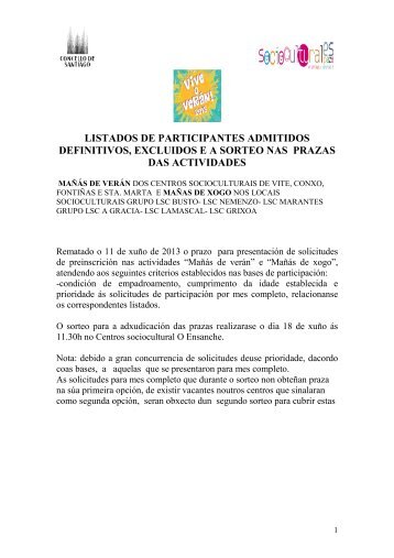 Listado de participantes admitidos - Concello de Santiago de ...