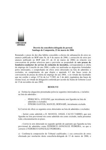 listas definitivas de admitidos e excluÃ­dos - Concello de Santiago de ...