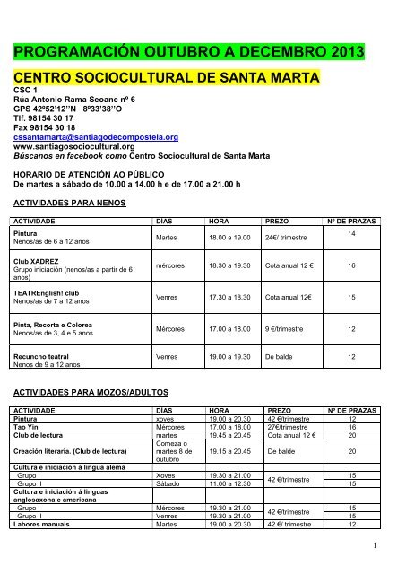 PROGRAMACIÃN OUTUBRO A DECEMBRO 2013 - Concello de ...