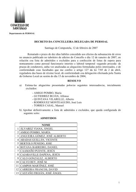 condutores lista definitiva admitidos e data e exame - Concello de ...