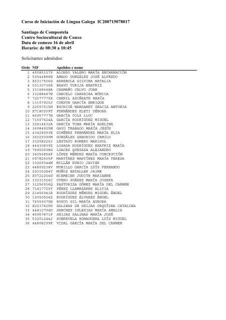 Curso de IniciaciÃ³n de Lingua Galega IC200715078017 Santiago ...